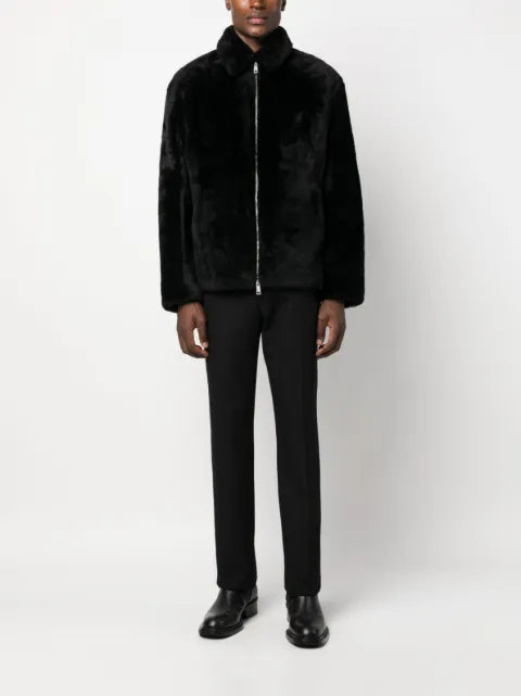 Prada triangle-logo shearling jacket