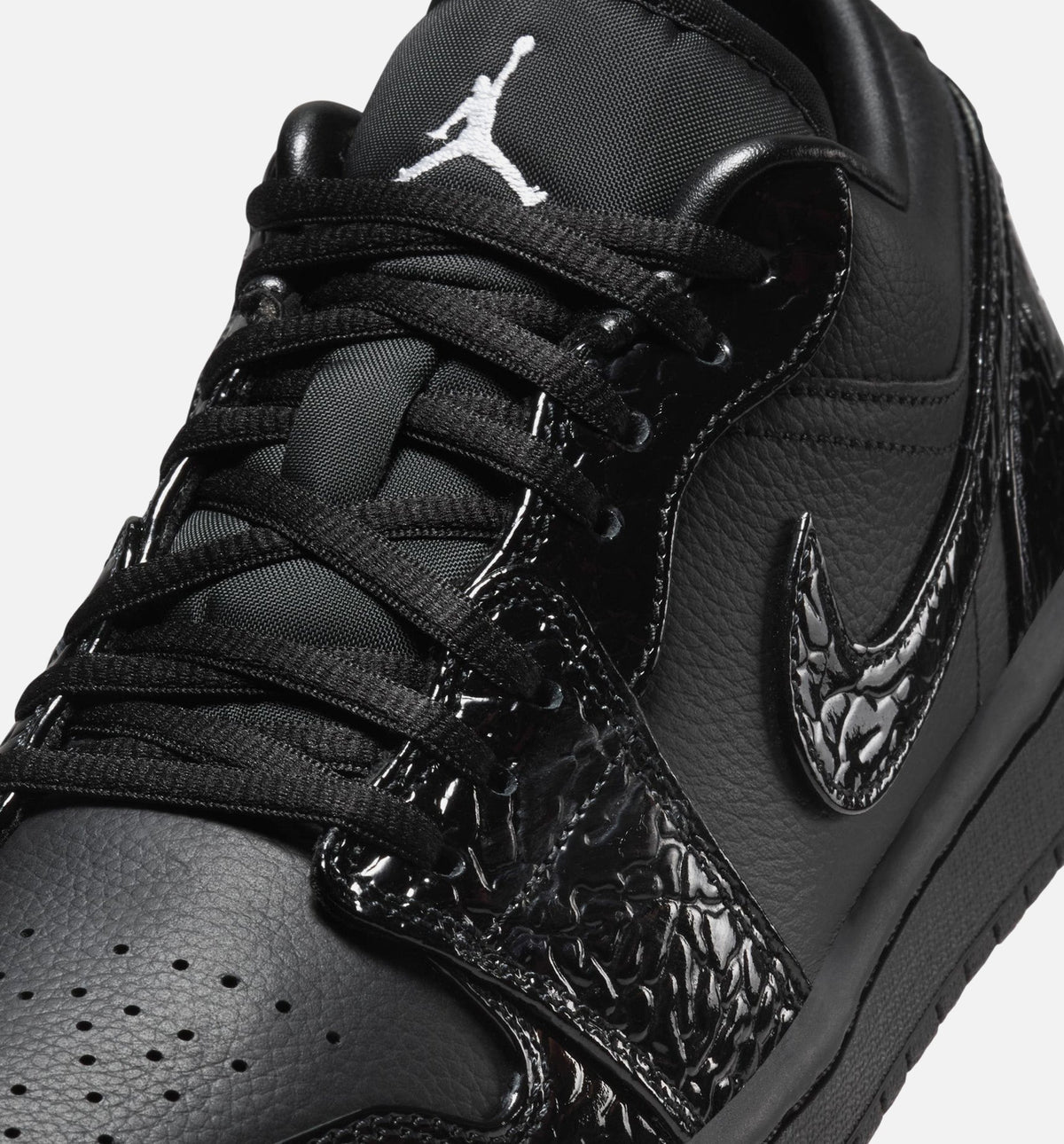 Air Jordan 1 Low Patent Elephant Women's Lifestyle Shoes – Black/White/Metallic Silver