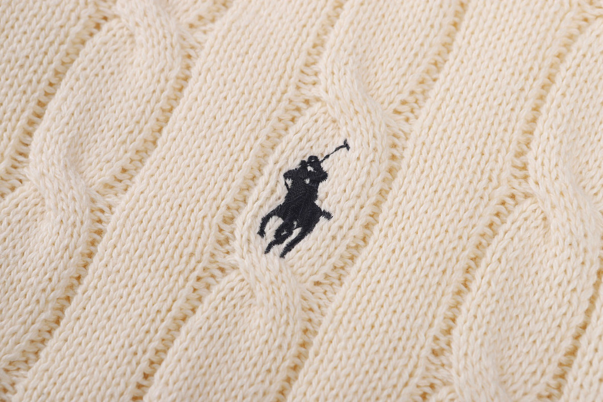 Polo Ralph Lauren Men’s Cable‑Knit Short‑Sleeve Polo Sweater With Navy Pony Embroidery