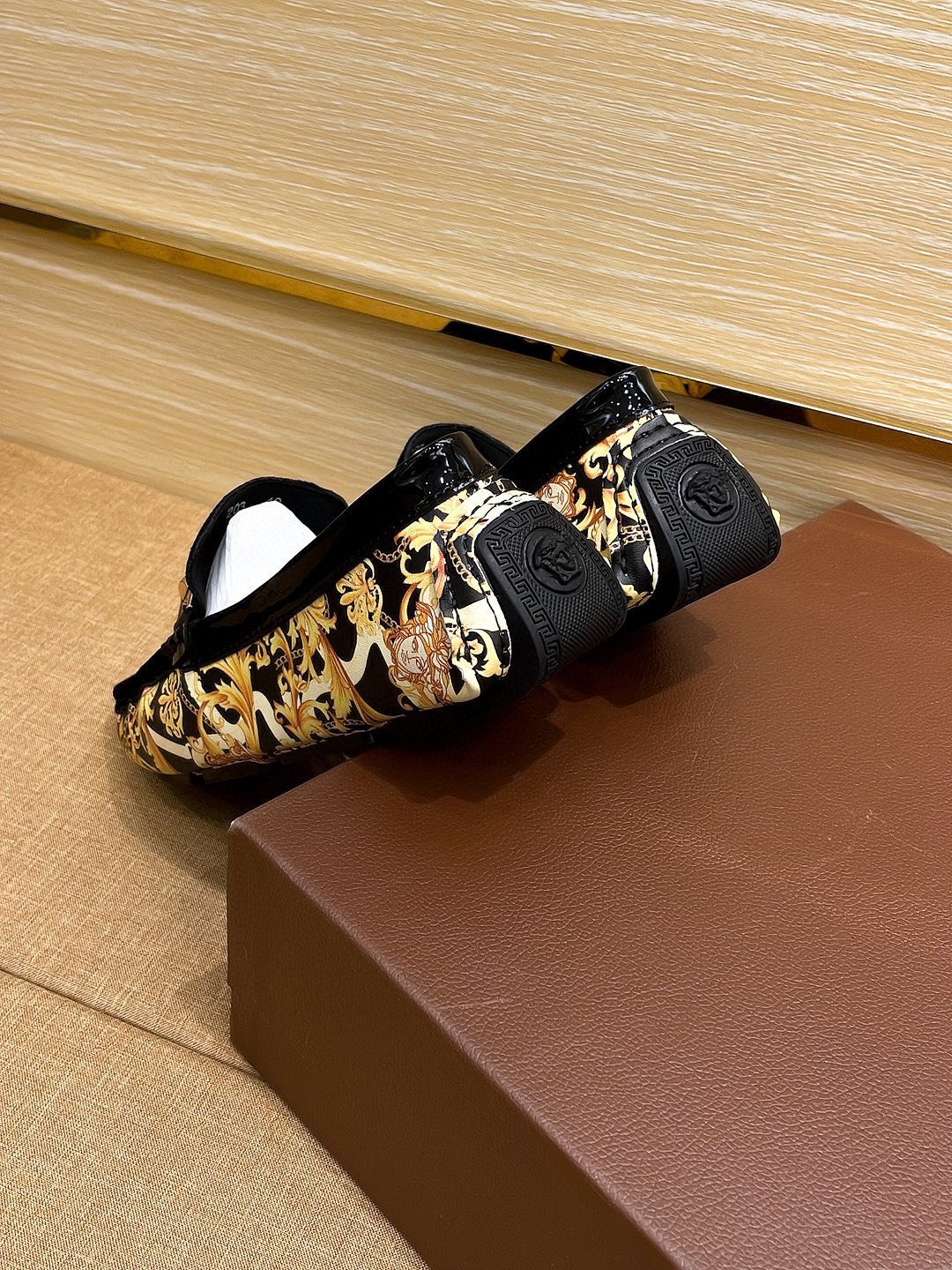 Versace Men's Black and Gold Loafers