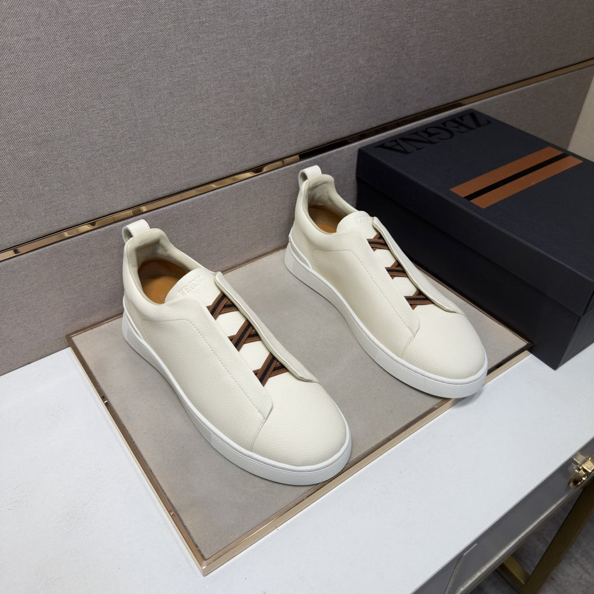 Zegna Men's Brown Lace Low-Top Sneakers