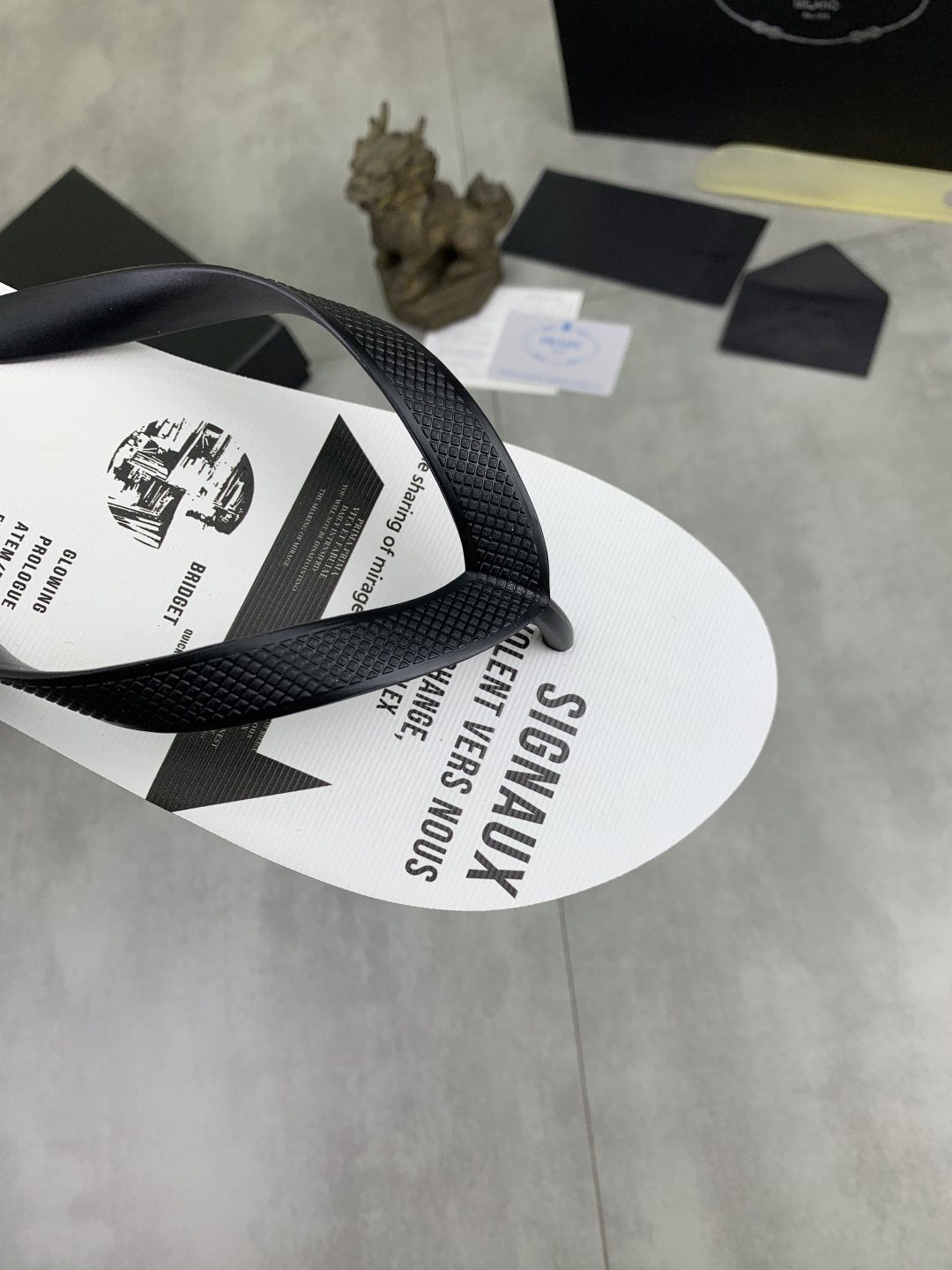 Prada White & Black Graphic Flip-Flops