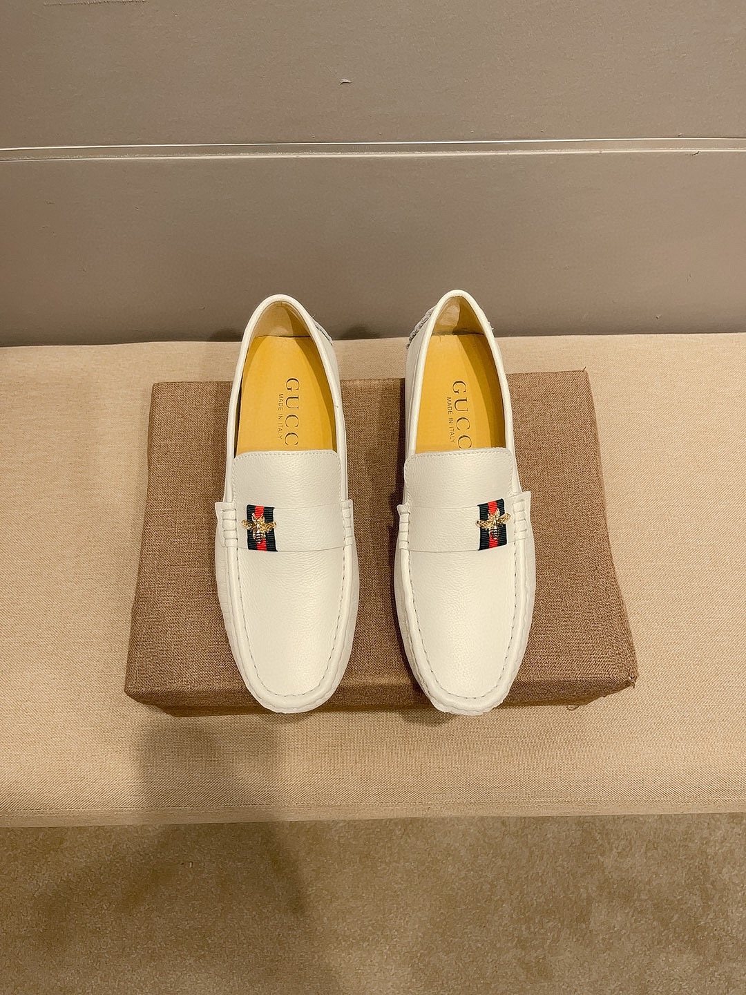Gucci White Web Accent Loafers