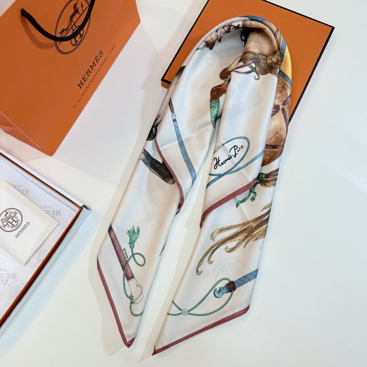 Hermès Cream Equestrian Silk Square Scarf